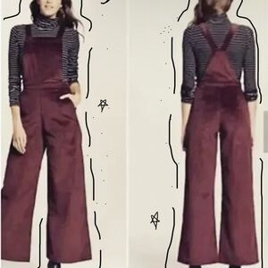 EARTHBOUND Burgundy Corduroy Wide-Leg Overalls